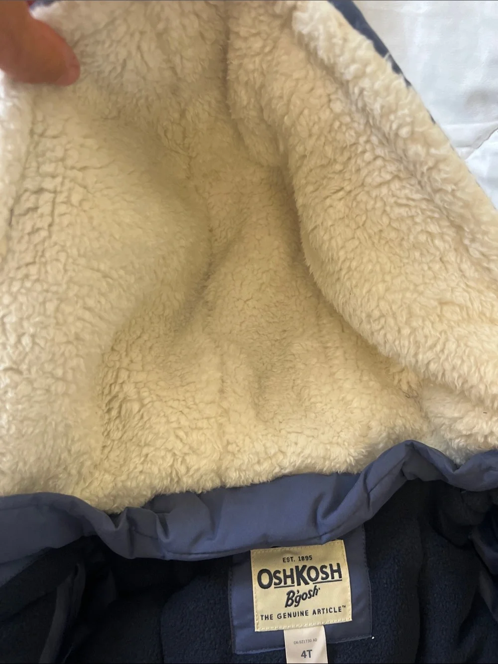 OshKosh B'gosh Blue Hooded Puffer Jacket with Sherpa Lining 4T